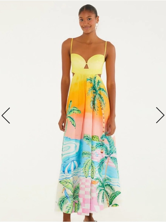 FARM Rio Dresses & Skirts - FARM Rio Yellow Orange Pink Blue Tropical Palm Maxi Dress